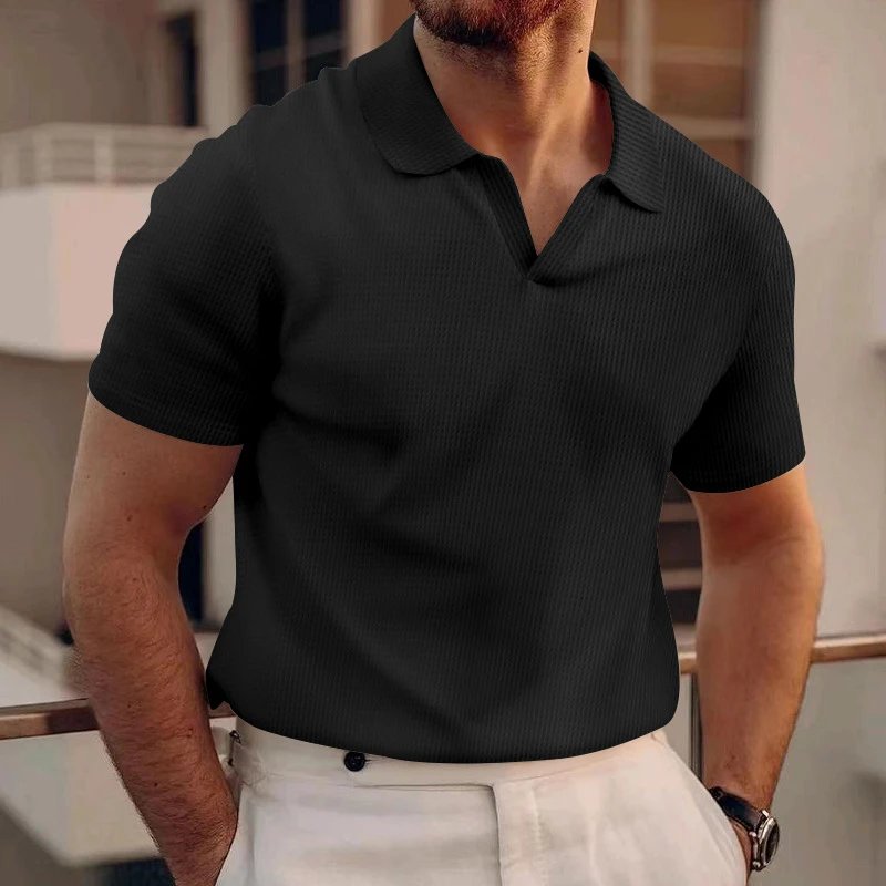 Design Waffle Knit Polo Shirt Light Gray Tops Polo - 35