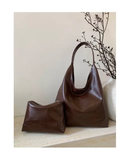 Design Hobo Bag Black Leather-Texture Shoulder Bag - 29