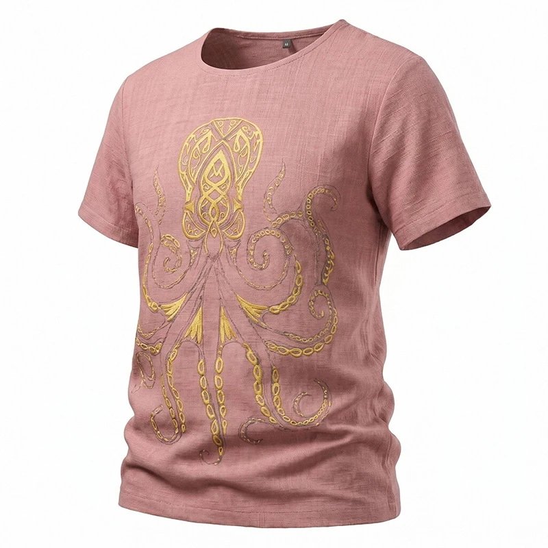 Design Octopus Embroidery Dusty Rose T-Shirt - 24