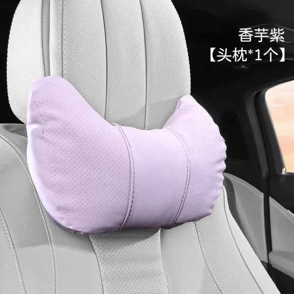 Design Car Headrest Pillow Lilac Purple Perforated Neck Support Cushion Accessories - 1