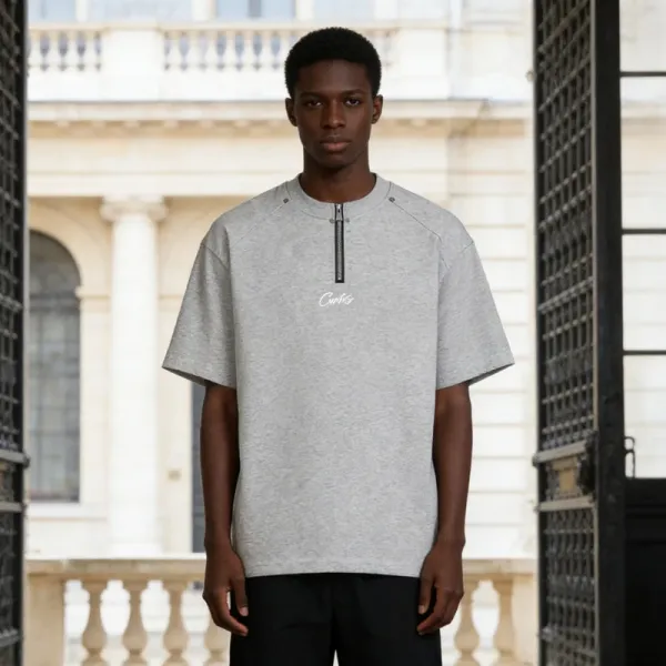 Design Half-Zip Oversized T-Shirt Gray - 4