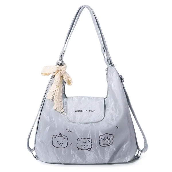 Design AIHITU STUDIO Cartoon Bear Silver Crinkled Hobo Bag - 1
