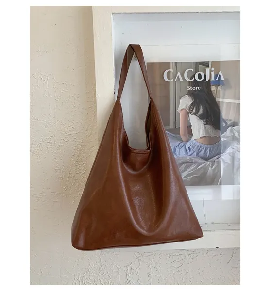 Design Hobo Bag Black Leather-Texture Shoulder Bag - 34