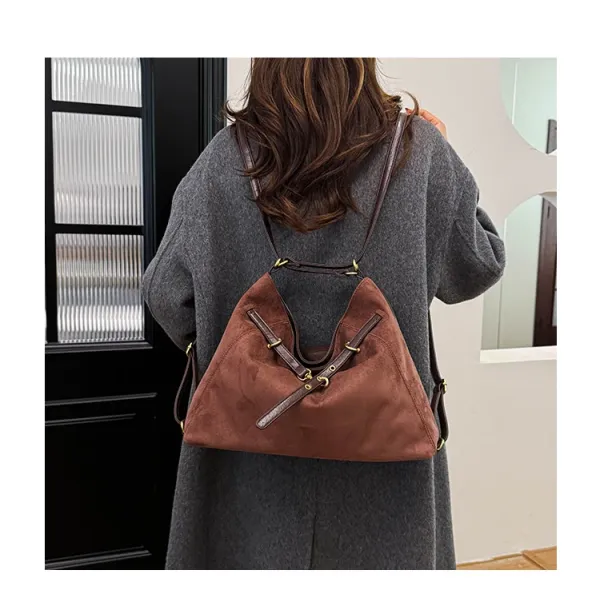 Design Suede Hobo Bag Black with Brown Leather Trim - 30