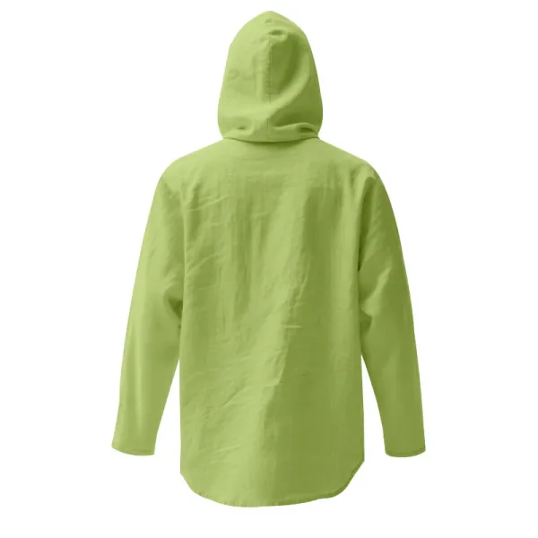 Design Hooded Linen Shirt Brown Men's Beachwear - 12