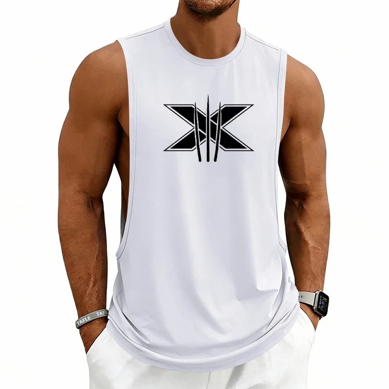 Design Graphic Logo Beige Muscle Tank Top Vest Top - 4