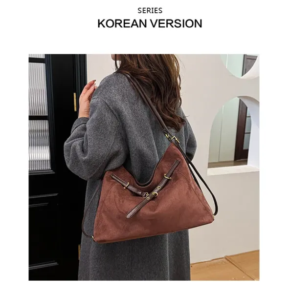 Design Suede Hobo Bag Black with Brown Leather Trim - 34