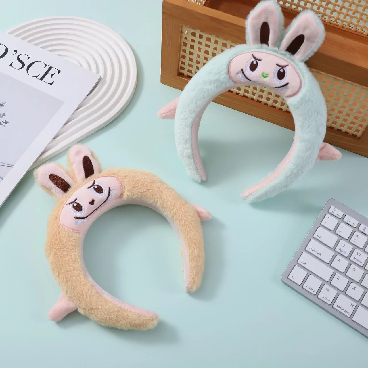 Design Plush Bunny Ears Headband Coral Pink Accessories - 6
