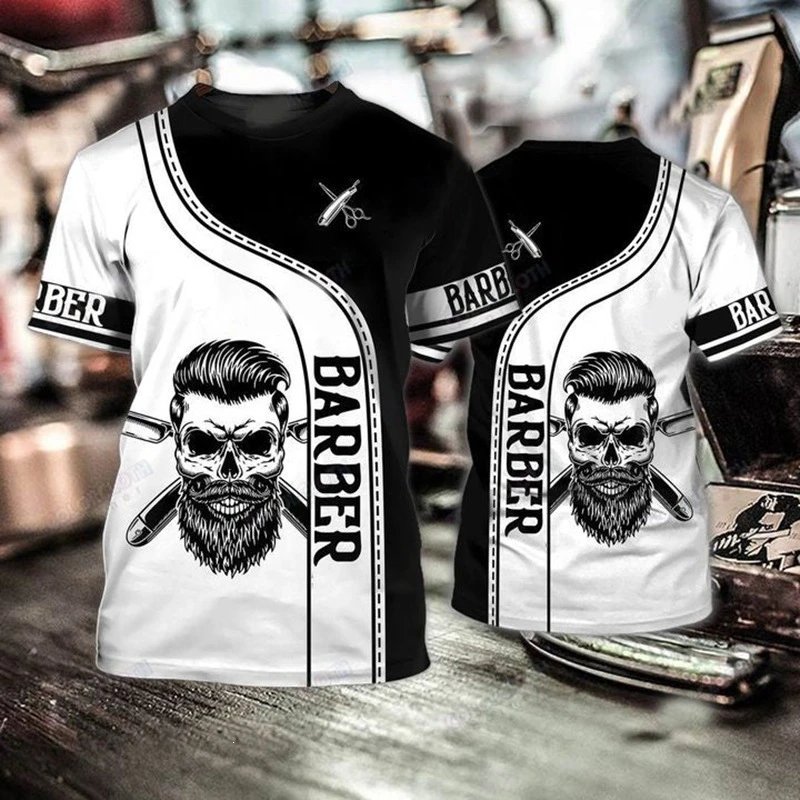 Barber Illustration Graphic T-Shirt Black and White T-Shirts