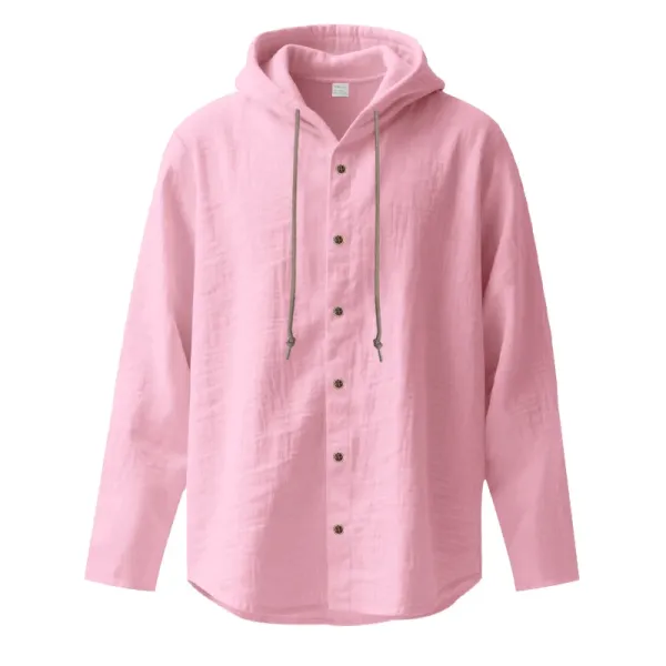 Design Hooded Linen Shirt Brown Men's Beachwear - 25