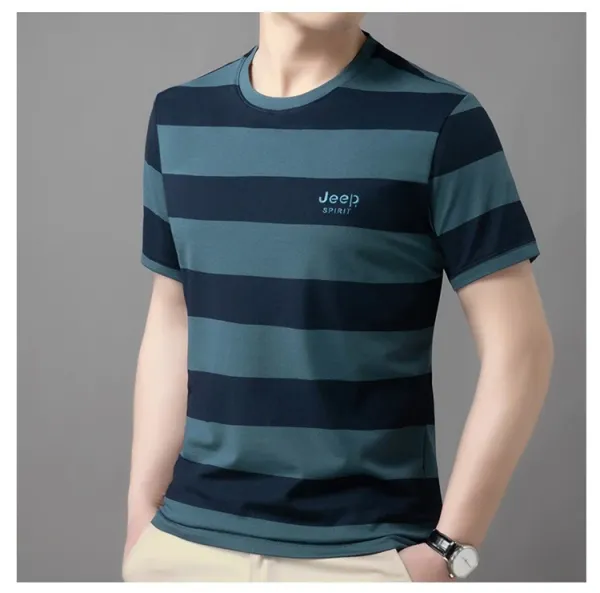 Design Jeep Spirit Striped Crew Neck T-Shirt Brown and Navy T-Shirts - 10