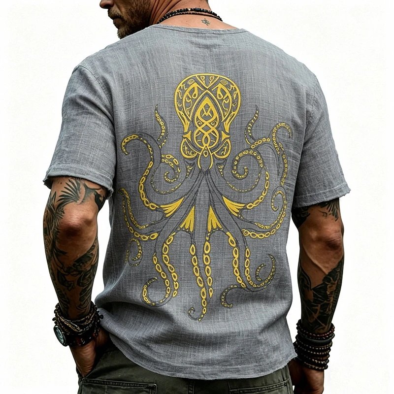 Design Octopus Embroidery Dusty Rose T-Shirt - 68