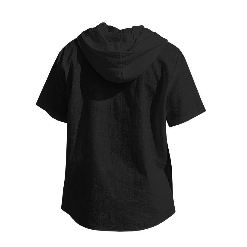 Design Hooded Button-Up Shirt Olive Green with Tribal Pocket Tops - 61
