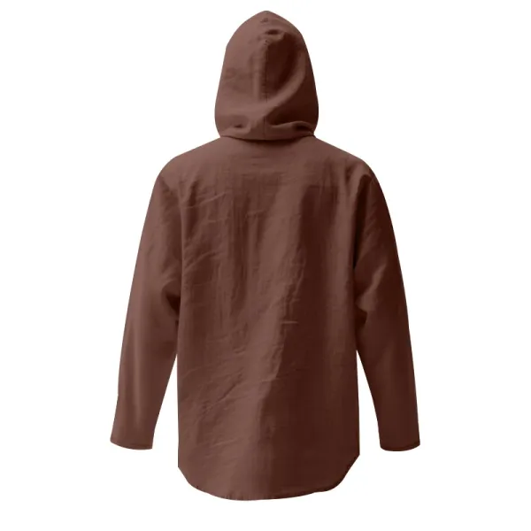 Design Hooded Linen Shirt Brown Men's Beachwear - 39