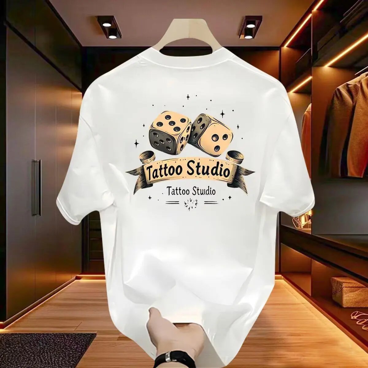 Design Tattoo Studio Dice Print White T-Shirt - 7