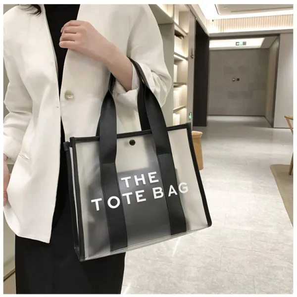 Design Transparent Tote Bag with Black Straps and 'THE TOTE BAG' Print Tote Bag - 13
