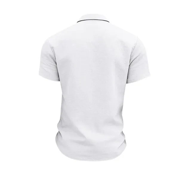 Design Short-Sleeve Linen Shirt Navy Blue Tops Shirt - 26