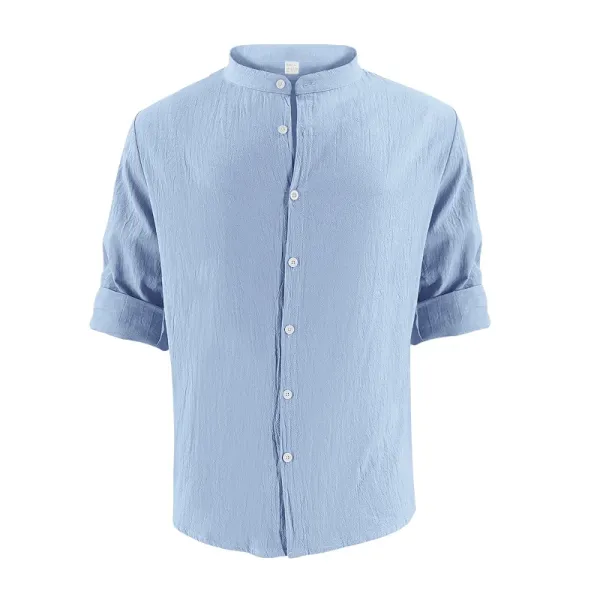 Design Linen Button-Up Shirt White Tops Shirt - 38