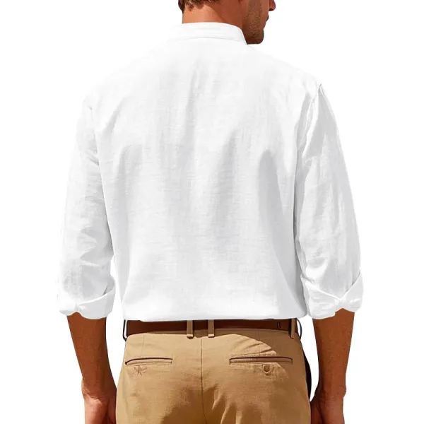 Design Linen Button-Up Shirt White Tops Shirt - 43