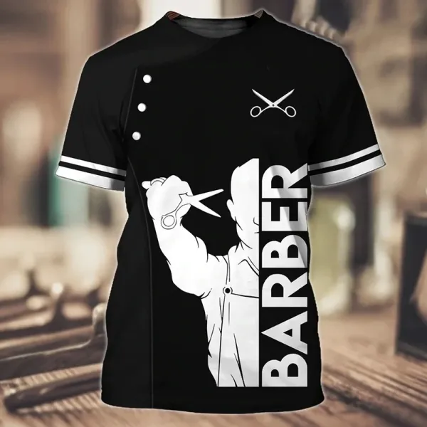 Design Kenny's Hair Studio Chef-Style Uniform Red and Black Shirt - 6