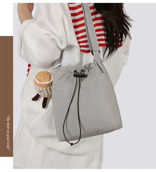 Design Drawstring Bucket Bag Beige Crossbody Bag - 20