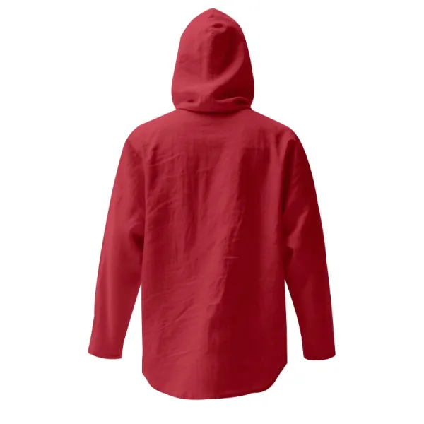 Design Hooded Linen Shirt Brown Men's Beachwear - 67