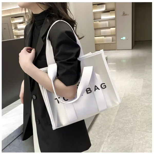 Design Transparent Tote Bag with Black Straps and 'THE TOTE BAG' Print Tote Bag - 22