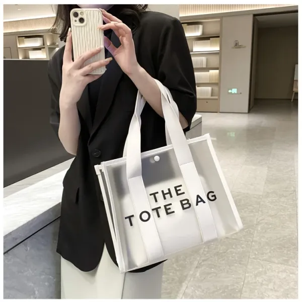Design Transparent Tote Bag with Black Straps and 'THE TOTE BAG' Print Tote Bag - 24