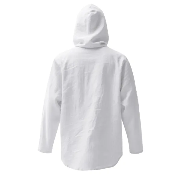 Design Hooded Linen Shirt Brown Men's Beachwear - 81