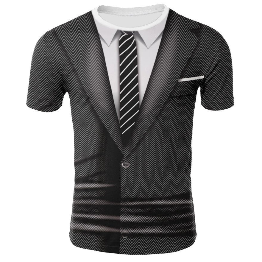 Vest-Print T-Shirt Purple with Green Tie Graphic
