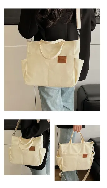 Design Canvas Tote Bag Beige Shoulder Handbag - 18