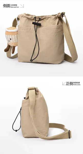 Design Drawstring Bucket Bag Beige Crossbody Bag - 28