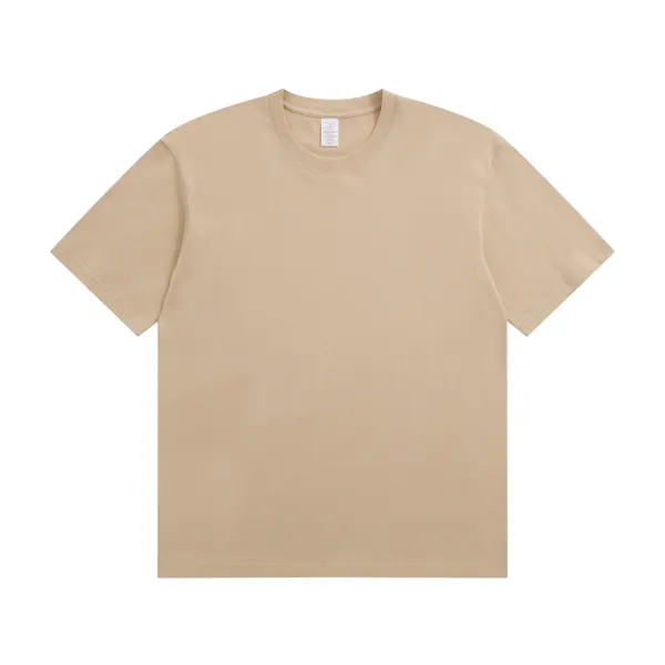 Design Basic Crew Neck Beige T-Shirt Tops.t Shirts - 1