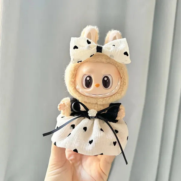 Pop Mart Labubu Bunny Doll White Heart Print Dress Accessories - 1
