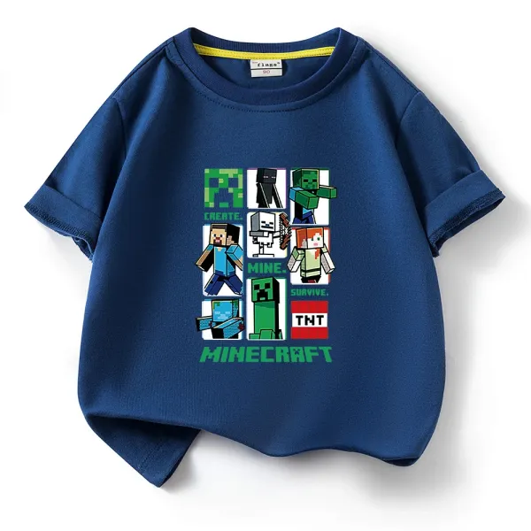 Design Minecraft Character Grid Navy Blue Kids T-Shirt T-Shirts - 1