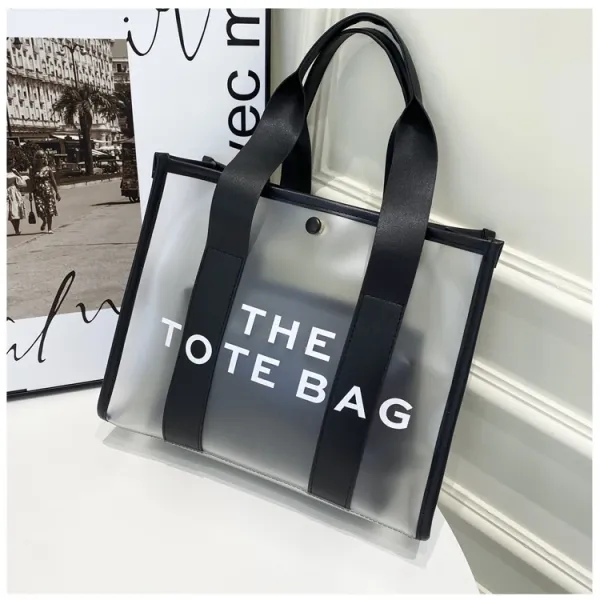 Design Transparent Tote Bag with Black Straps and 'THE TOTE BAG' Print Tote Bag - 35