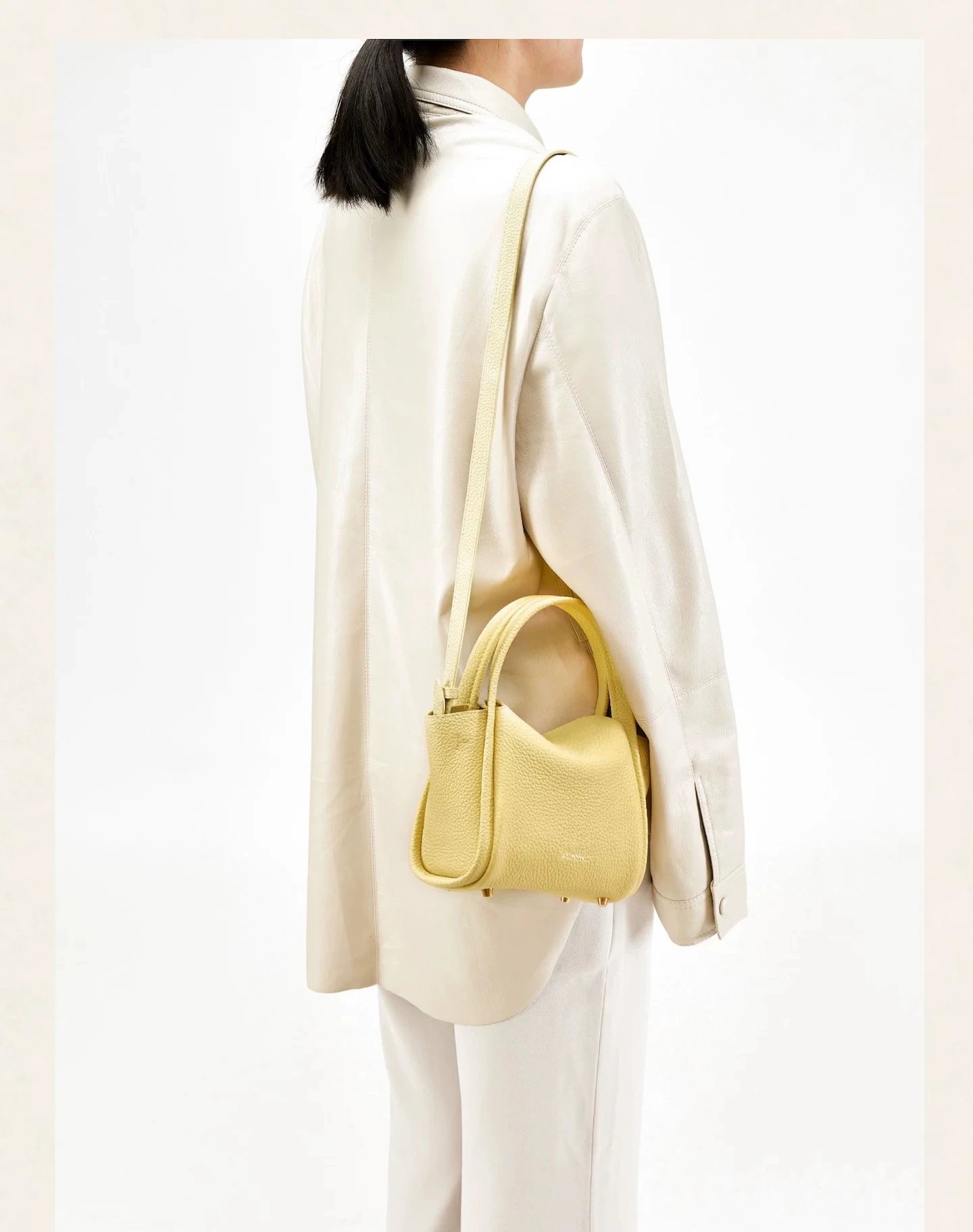 Design Mini Structured Top-Handle Handbag Beige Leather Handbag - 20