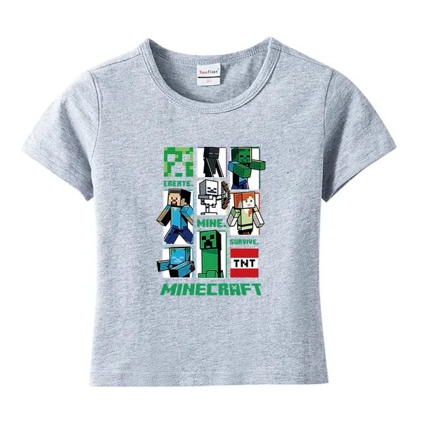 Design Minecraft Character Collage Gray Kids T-Shirt T-Shirts - 1