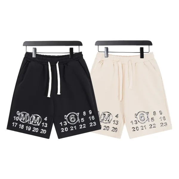 MM6 Maison Margiela Number Print Drawstring Shorts Beige - 2