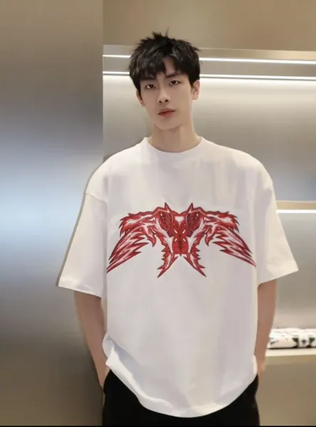 Versace Medusa Wings Red Embroidered White T-Shirt - 24