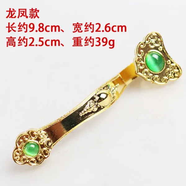 Design Dragon Phoenix Hairpin Green Cat's Eye Gold-Plated Accessory Jewelry - 1