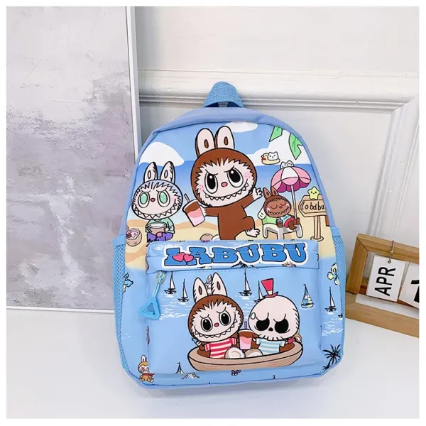 Labubu x Pop Mart Summer Beach Print Casual Backpack Blue - 1