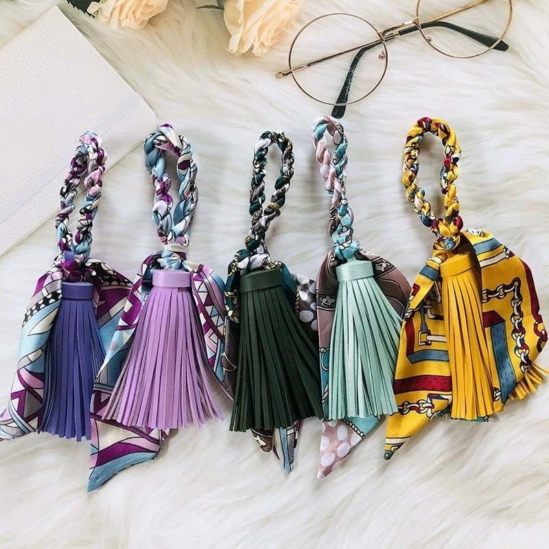 Hermès Silk Scarf Keychain with Blue Tassel and Nautical Print Accessories - 18