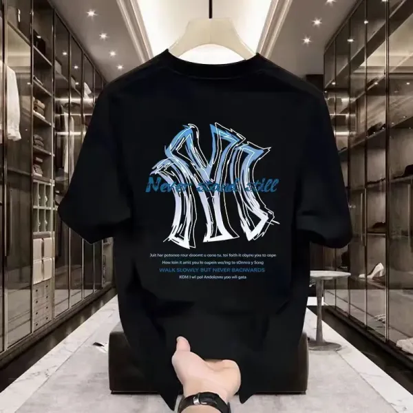 Design Graphic Print Black T-Shirt with Blue Typography - 6