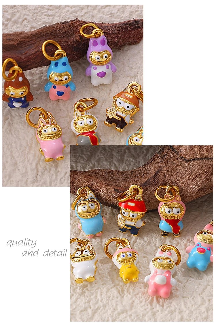 Design Dripping Oil Owl Charm Pendant Blue Gold Pink Jewelry - 6