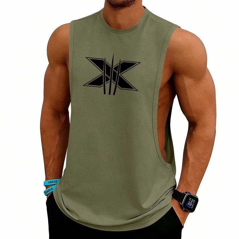 Design Graphic Logo Beige Muscle Tank Top Vest Top - 55
