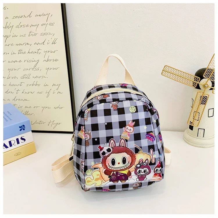Pop Mart x Medicom Toy Mini Backpack Black and White Checkered with Cartoon Characters