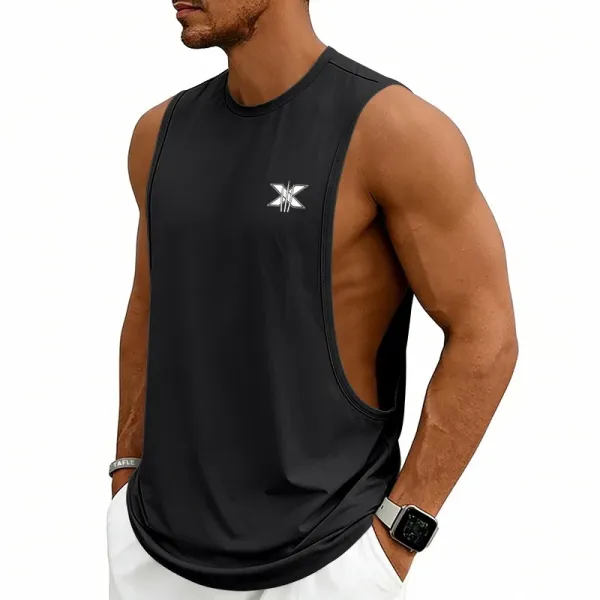 Design X Logo Cut-Out Sleeveless Tank Beige Vest-Top - 46