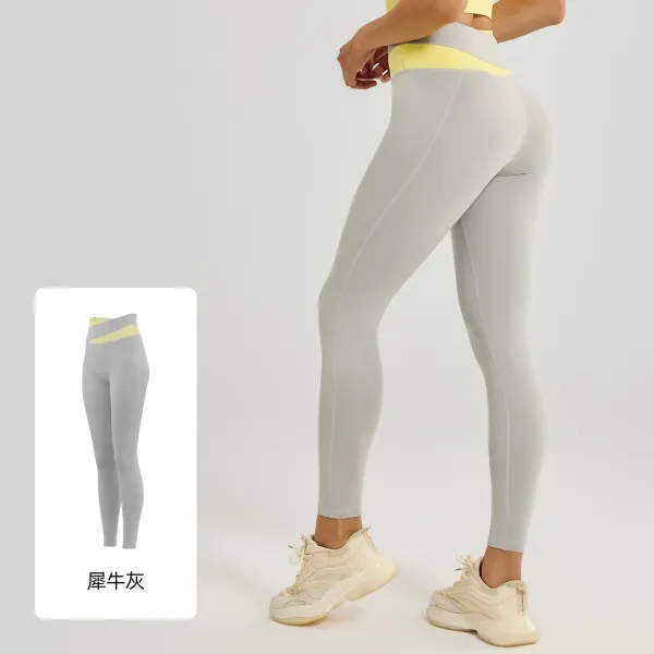 Design High-Waist Contrast Waistband Leggings Gray - 1