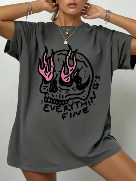 Design Dark Romance Book Club Skull Graphic Oversized T-Shirt Black T-Shirts - 7